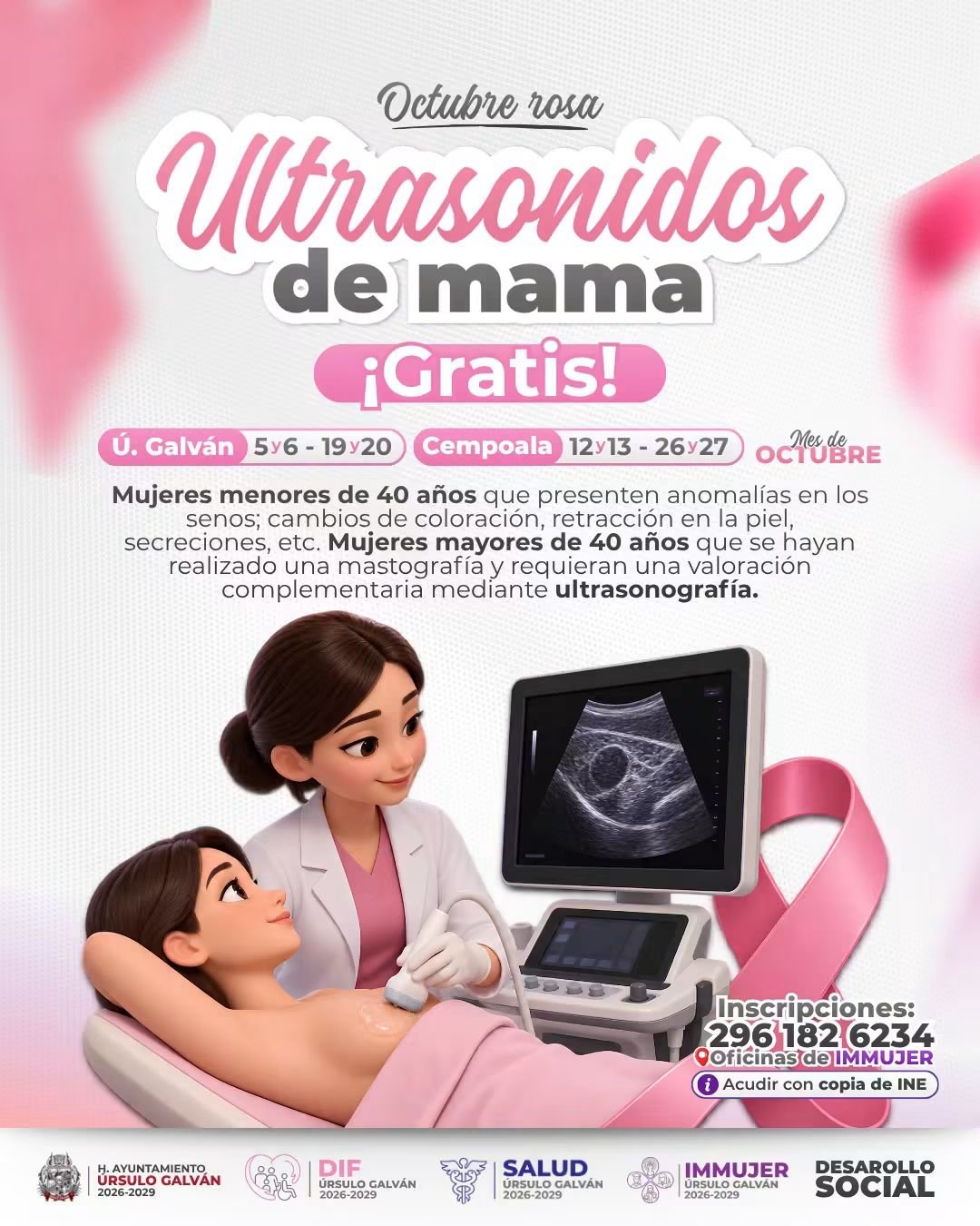 Invitan a Campaña de ultrasonidos de mama gratuitos en Úrsulo Galván y Cempoala