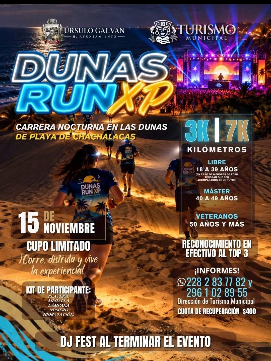 Impulsa Úrsulo Galván deporte y turismo con carrera nocturna “Dunas Run XP” en Chachalacas
