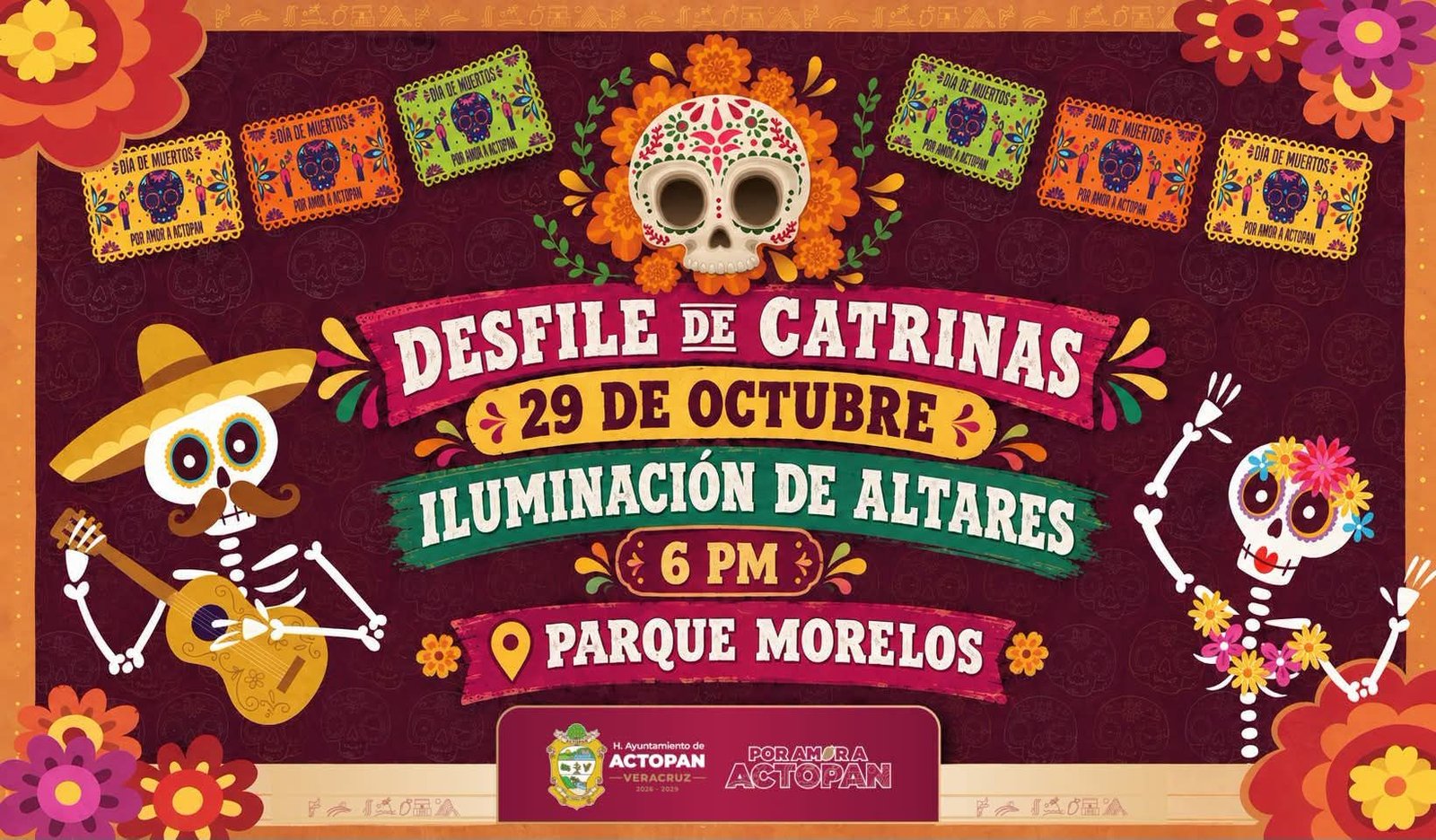 Llena de tradición y color a Actopan la celebración del Día de Muertos con el Desfile de Catrinas e Iluminación de Altares