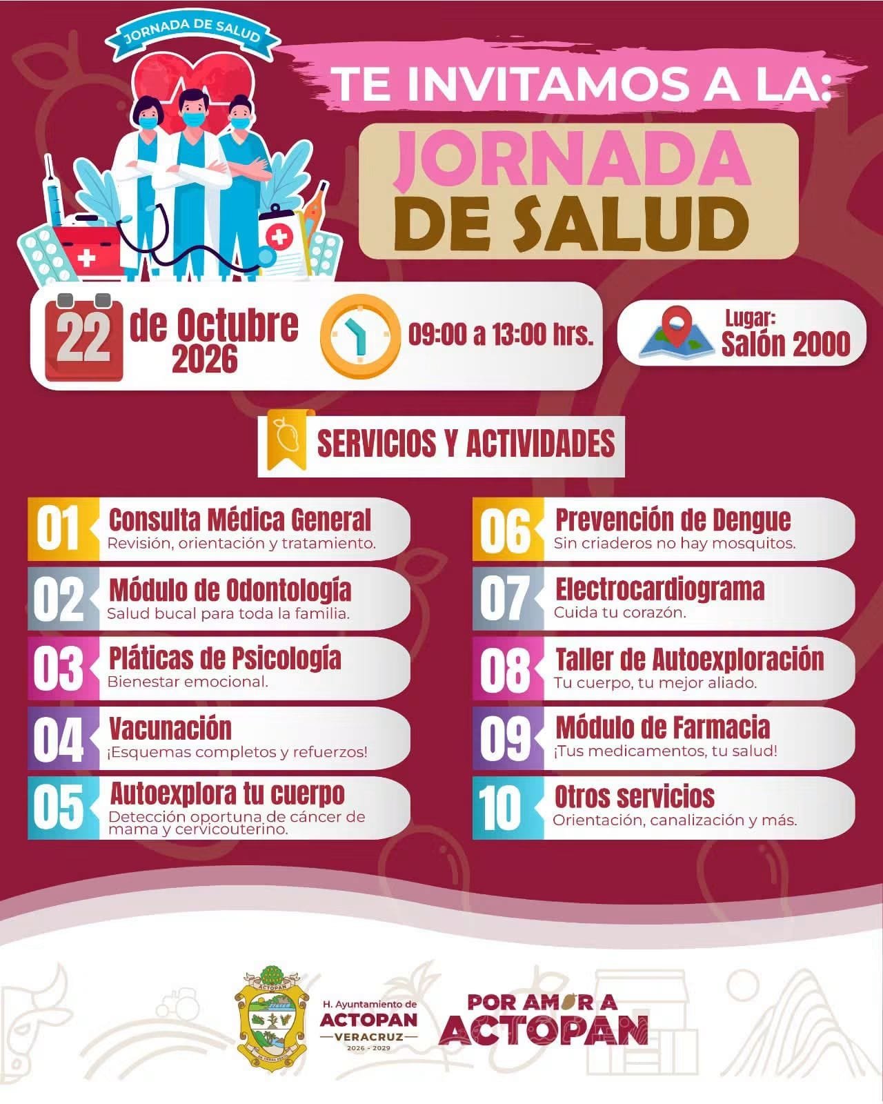 Realizarán Feria de la Salud gratuita en Actopan para fortalecer el bienestar de las familias