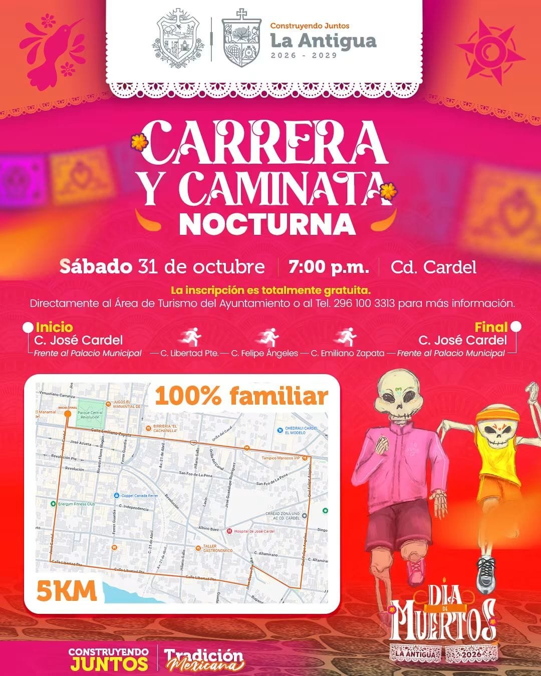 Invita alcalde Carlos Reyes a la Carrera y Caminata Nocturna Familiar por Día de Muertos en La Antigua