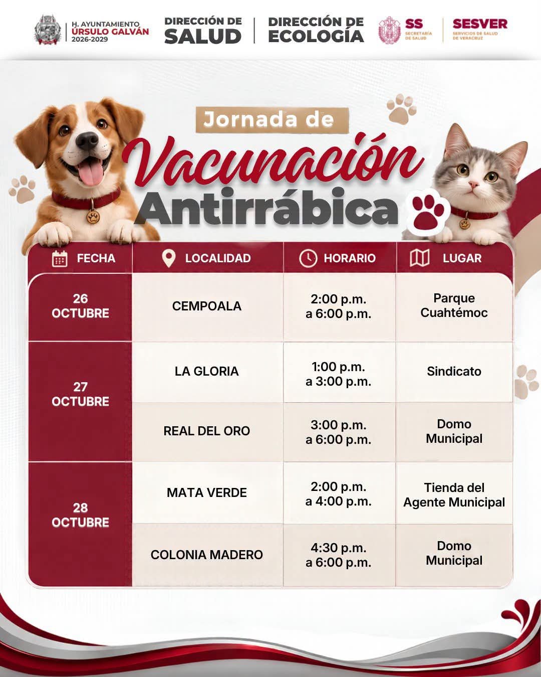 Este lunes arranca Jornada de Vacunación Antirrábica en localidades de Úrsulo Galván
